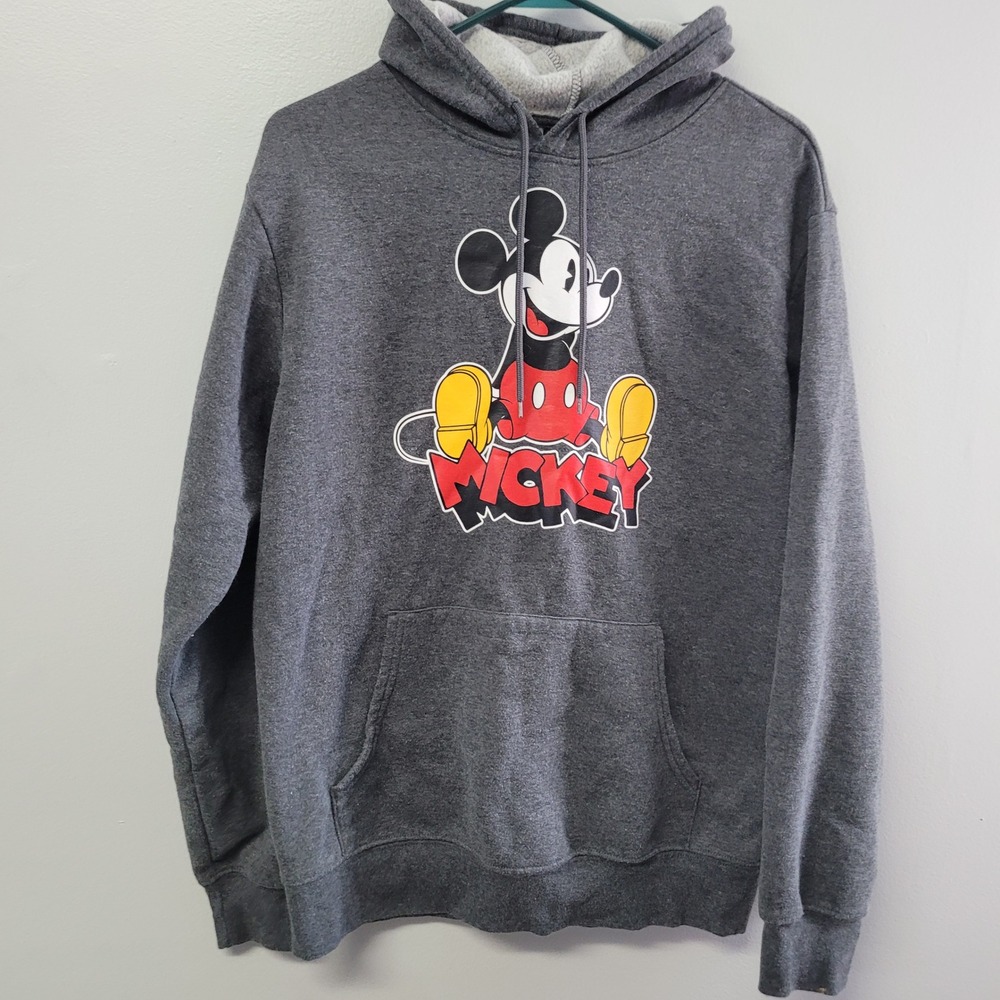 Disney Mickey Mouse‎ Mens Hoodie Gray Graphic Sweatshirt Medium